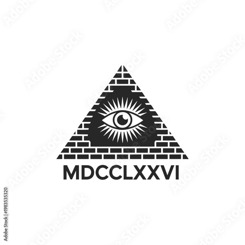 The eye of providence within a pyramid with roman numeral text