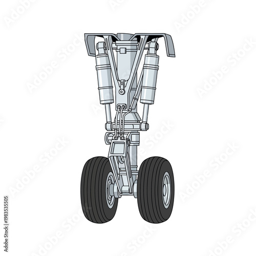 Airplane Front Landing Gear Assembly with Wheels - Detailed Illustration