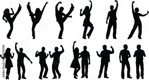 Set of dancing people silhouettes.