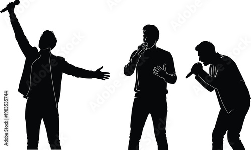 Singers with microphones on stage.