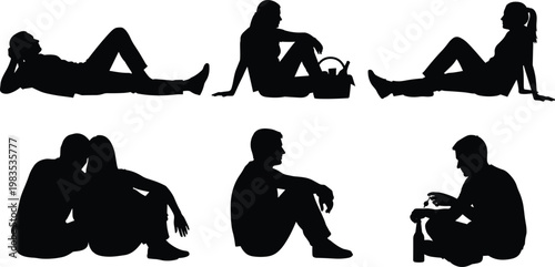 People silhouettes relaxing on transparent.