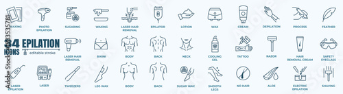 Collection of line epilation icon, shaving  monochrome outline  depilation equipment care