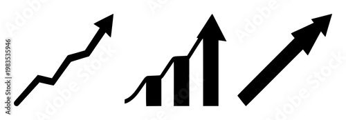 Interest rate percentage sign set with an upward-pointing arrow featuring financial growth, business increase, positive trend with rising prices and stock market changes