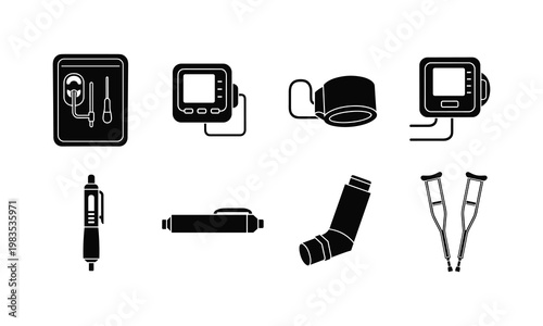 Assorted medical and mobility assistance devices illustration