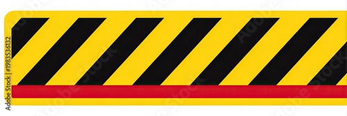 A rectangular warning sign featuring alternating yellow and black stripes with a red base