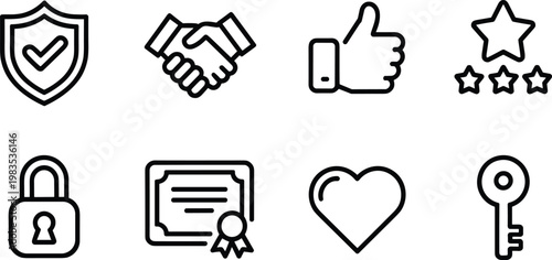 Trust Web Icon Set in Linear Style Collection of Trustworthy, Credibility, Confidence, Integrity, Loyalty, and Honesty Icons with Editable Stroke