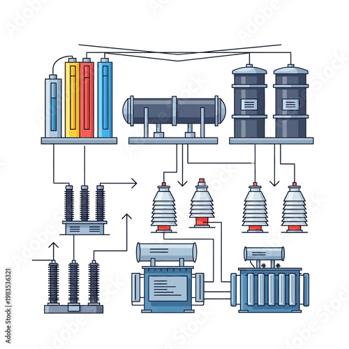 Electrical Substation Equipment Diagram, Power Transmission System, Energy Infrastructure