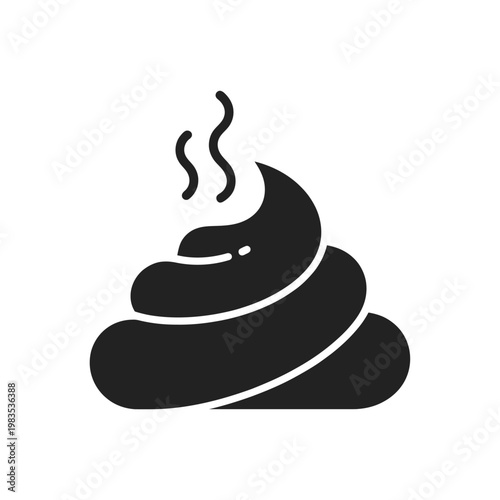 A black silhouette depicts a pile of excrement with rising fumes
