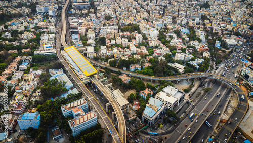 Quadro em tela Aerial view of traffic congestion at Silk Board junction in Bangalore, highlight