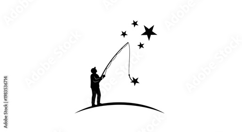 Man fishing for stars in the night.