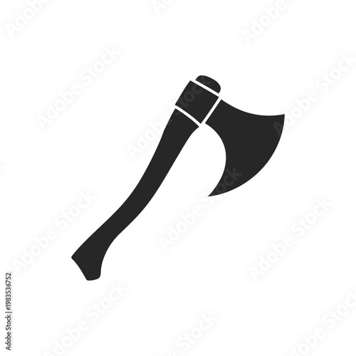 Simple black silhouette of a classic hand axe on a white background