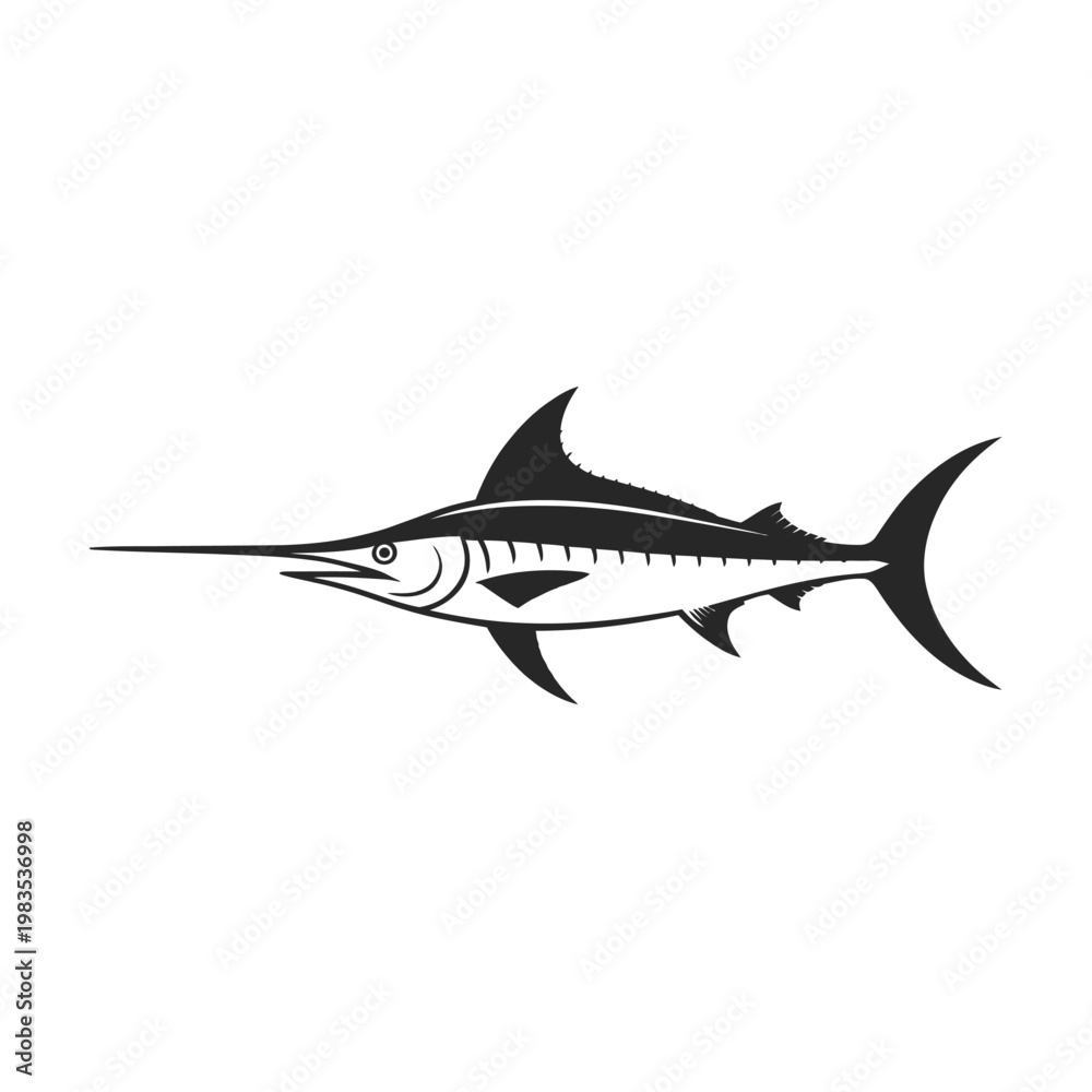 Obraz premium Elegant black silhouette of a marlin swimming gracefully through water