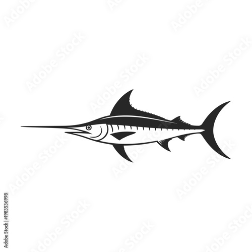 Elegant black silhouette of a marlin swimming gracefully through water