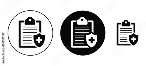 Medical insurance icon set, vector health insurance symbols featuring shield, cross, and healthcare protection signs for hospital coverage, policy plans, and medical safety services