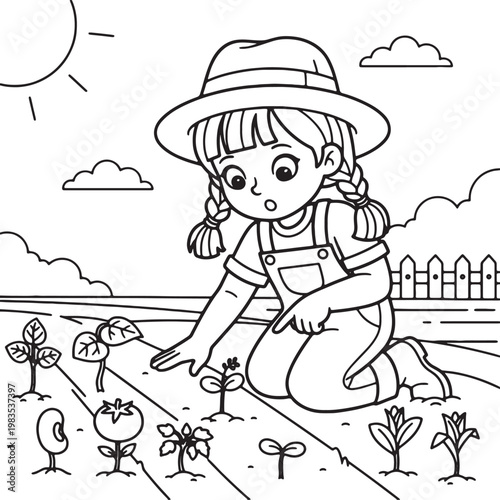 A funny cartoon illustration of a girl in winter clothes and a hat with a snowboard, featuring a playful character and kids' sport art