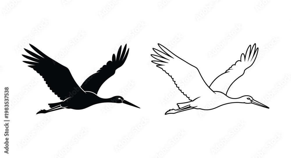Obraz premium Flying Black and White Water Birds Silhouette Vector Art Vector