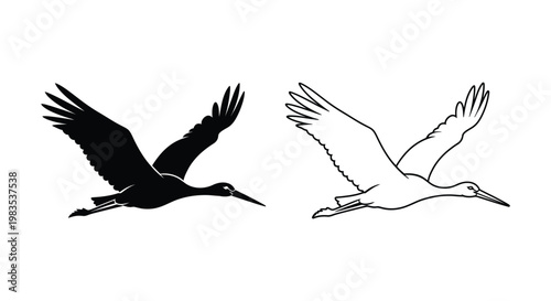 Flying Black and White Water Birds Silhouette Vector Art Vector