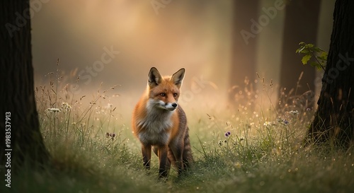 Red Fox Standing in Forest Environment.