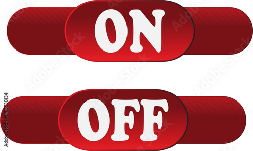 Red On Off Toggle Switch Buttons, Power Control UI Elements, Modern Interface Vector Design
