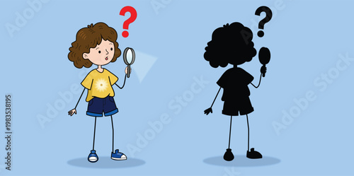 Cute Detective Girl Cartoon Character with Magnifying Glass Vector