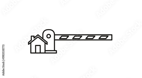 Simple line art of a barrier gate with a house outline