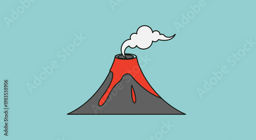 Cartoon volcano with lava flowing and smoke emanating from the summit