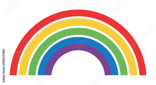 A simplistic illustration of a rainbow with five distinct colored arcs on a white background