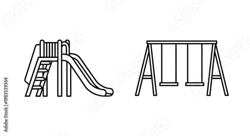 Playground equipment illustration featuring a slide and swings black silhouette