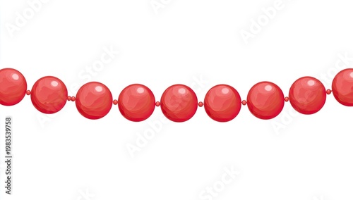 Vibrant string of coral-red orbs with white background, ideal for adornment