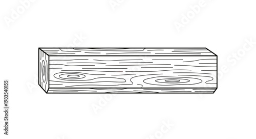 Black and white illustration of a wooden beam with visible grain patterns