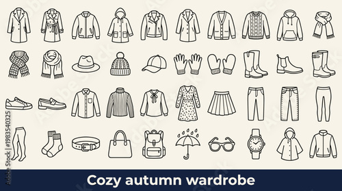 Collection of cozy autumn clothing and accessories for a stylish wardrobe