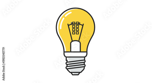 Stylized yellow light bulb with threaded base and internal filament