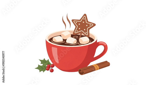 Holiday hot cocoa mug vector christmas drink marshmallow gingerbread
