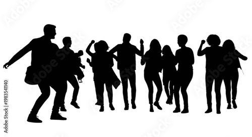 A group of people dancing and having fun together isolated on transparent background, Vector