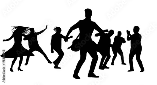 A group of people dancing together in a lively scene isolated on transparent background, Vector