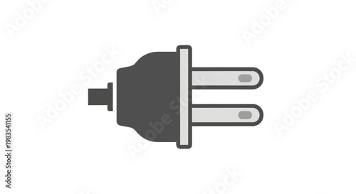 Gray power plug with two flat prongs on white background