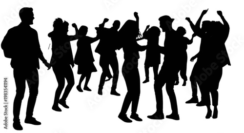 A group of people dancing and having fun isolated on transparent background, Vector