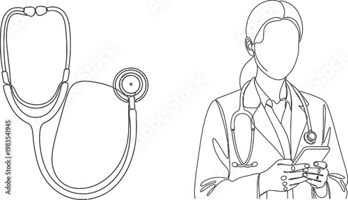 Medical stethoscope sketch isolated on transparent background healthcare instrument for auscultation and diagnostic purposes