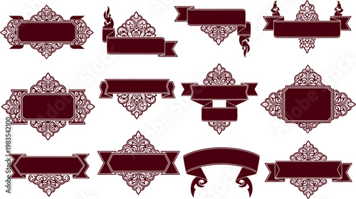 Intricate red ornate frames collection isolated on transparent background decorative design elements for various projects