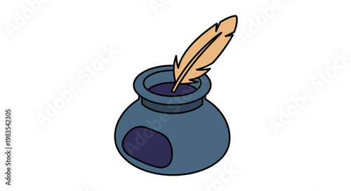 Vintage inkwell with quill pen, ready for writing