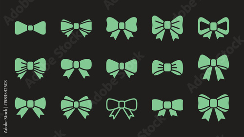 Mint green bow tie icons, vector bowties, ribbon bows set, 12 decorative elements