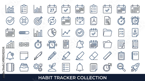 Collection of icons for habit tracking and productivity planning