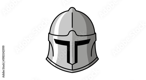 Stylized metallic helmet, bold lines, monochrome, graphic, isolated