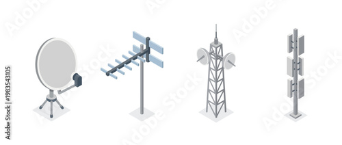 antenna flat color isometric vector