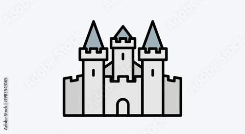 A simplistic, cartoonish castle with three towers, crenellations, and a U-shaped entrance