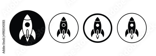 Rocket icon set, vector collection of startup launch symbols and rocket launchers representing growth, innovation, speed, and business success in technology and entrepreneurship design