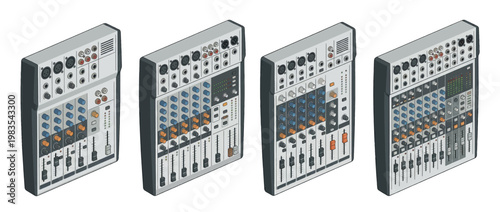 audio mixer flat color isometric vector