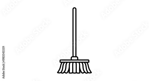 A minimalist line drawing of a broom on a white background