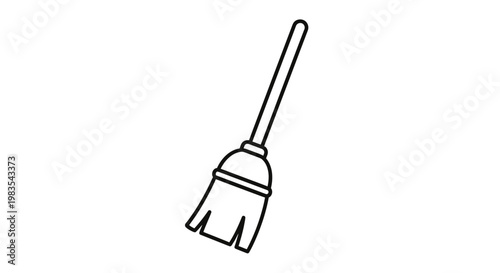 Simple line drawing of a cleaning broom with a long handle