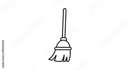 Outline drawing of a broom with a long handle and bristled end
